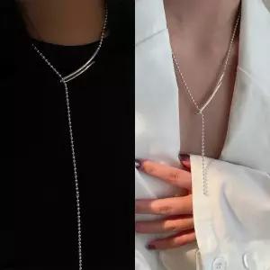 [디작소]여성 s925 실버 심플 볼 후크 롱 니트 목걸이 (42597561)