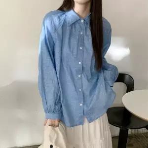 [다잇템] 여자 레이스 카라 박시핏 마원단 면혼방 롱슬리브 셔츠