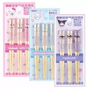 (option 헬로키티)캐릭터 나무 젓가락 16.5cm 3P 세트 어린이집 준비물 유아용 위생 젓가락