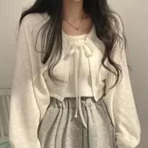 [하프클럽/다잇템]여성 리본보우 짧은 민무늬 귀여운 볼레로