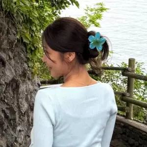 블루 인기템 하와이꽃 하와이집게핀 플루 프리미엄 꽃핀 오션 메리아 하와이안 집게핀 하와이꽃집게핀