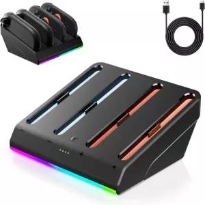 닌텐도 스위치 2 조이콘용 충전 도크 2용 AOJAKI 액세서리 충전소 RGB 라이트 모드가 있는 4-in-1 마그네틱