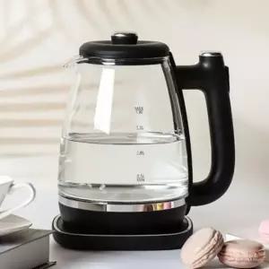 ( )블랙 프레임 대용량 투명 내열 유리 티포트 전기 주전자