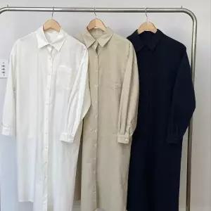 [다잇템] 여자 셔츠카라 롱 면원단 주머니 단추 원피스_24739658_588872