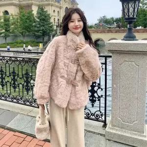 솔저스여사친 핑크 무스탕 퍼 코트 차이나 일체형 OPH1