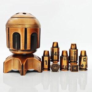 금속 다면체 또는 공상 실린더 스피닝 모양 전쟁 탑 7개 사이버펑크 컨테이너, 과학, 세트, 주사위 테마 미사일 어뢰 컨테이너 게임용(골드) 포함 2025 총알 스타일 D&D 범죄 테이블