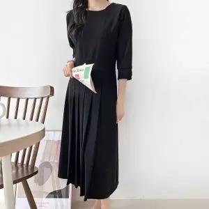 [다잇템] 여자 칠부 스퀘어넥 컷아웃 봄하객 아코디언 단추 롱원피스_24739535_588872