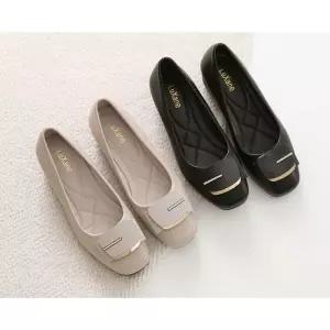 [라운슈] 골드 라인 버클 웨지힐 펌프스 5cm