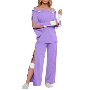 스위티위 여성 병원 가운 세트 긴 소매 침대에 누워 있는 용 적응형 의류 찢기 셔츠와 바지로 쉽게 관리