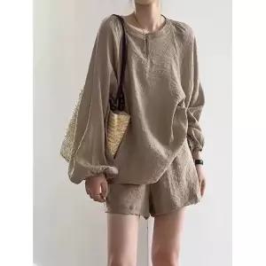 여성 상하 투피스 라운드넥 셋업 세트 모달블라우스 반바지 루즈핏