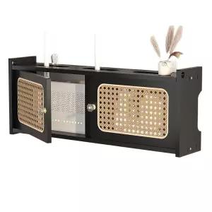 셋톱박스라탄가리개 오크 40cm 배전함 커버 원색 원목 캐비닛 공유기 숨기기 정리함