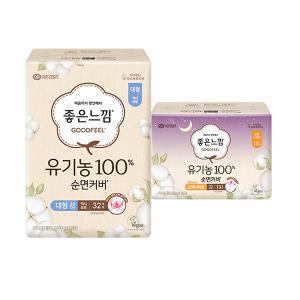 좋은느낌 유기농 순면커버 맥시슬림 대형, 32매, 1개 +오버나이트, 13매 ,1개