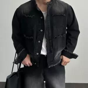 차이나넥 오버핏 데님자켓 남성 기본청자켓 봄데이트코디 남자