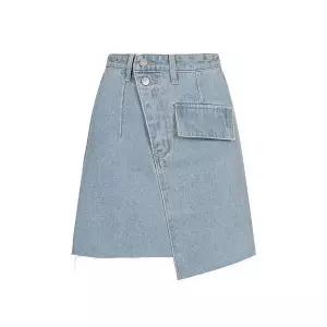 [하프클럽/바닐라비]여성 투버튼 사선 컷팅 데님 스커트