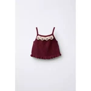 [국내배송] 자라 ZARA 크로셰 디테일 니트 탑 - 버건디 970409