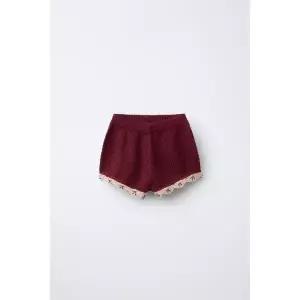 [국내배송] 자라 ZARA 크로셰 디테일 니트 버뮤다 팬츠 - 버건디 970416