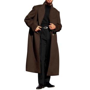 런카티 남성 울 블렌드 완두콩 코트 노치 칼라 더블 가슴 롱 재킷 트렌치코트 클래식 겨울 오버코트