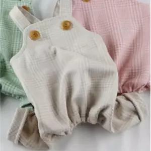 [반려] 강아지 체크 단추 나시 올인원 S 아이보리 1P 쭈리