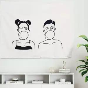 대형 패브릭 포스터 커플풍선껌 M그림 감성 인테리어가리개 바란스 커튼 커텐 천포스터