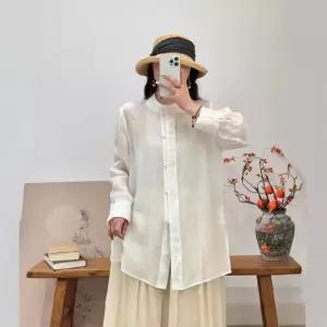 마킷3 여성 루즈핏 셔츠 봄 솔리드 모시 차이나 긴팔 상의 아우터 JEN1