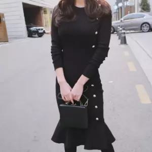 하객룩 간절기 슬림핏 롱니트원피스 밑단프릴 데일리 오피스 가을 나들이