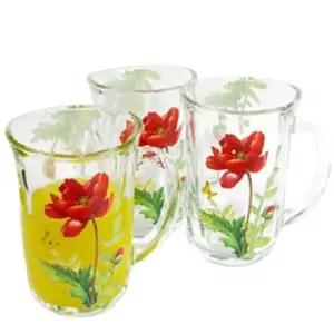 아데리아 샤인 주스잔 3개유리컵 플라워 쥬스 손잡이 맥주 물컵 음료 유리