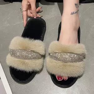 루미에르 큐빅 퍼 슬리 실내화 갈색 케이스(리본X)겨울슬리 페이크슬리퍼 여성슬리 보석슬리 발편한슬리 따