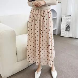 여성 데일리 캐주얼 밴딩 쉬폰 땡땡이 롱스커트 치20대 플레어 A라인 레이스 여름치마코디 밴스커트 살랑살