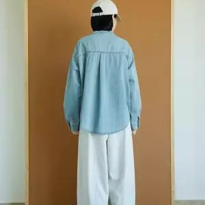 긴팔 셔츠 싱글 톱 무지데님 차이나 여성용 청 캐주얼 빈티지 DUCHI1