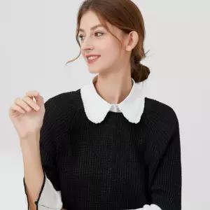 플리츠 이너 넥카라 페이크 포인트 셔츠 패턴 사이드만 연출 니트레이어드 니트목 랩블라우스 빅카라 이중