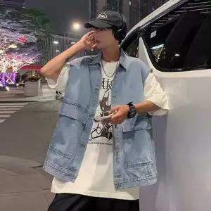 베스트 데님 블랙 연청 루즈핏 포켓 남성 레이어드V넥패딩조끼 겨울작업 남자누빔 하이 골덴 니트 남자청