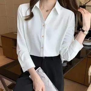 심플 베이직 셔츠 여성 블라우스 오피스룩 정장 이너흰 카라 오피스 하객 데이트 면접 루즈핏 기본 긴팔 데