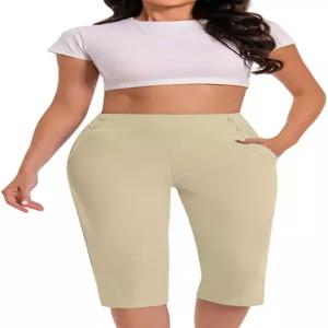 여성용 작업 바지 여름 하이웨이스트 스트레치 카프리 드레시 캐주얼 골프 팬츠 포켓이 있는 슬랙스에 당김
