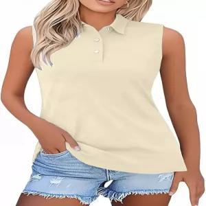 민소매 폴로 셔츠 여성 여름 스포츠 골프 테니스 탱크 탑 운동복 버튼 다운 칼라 운동