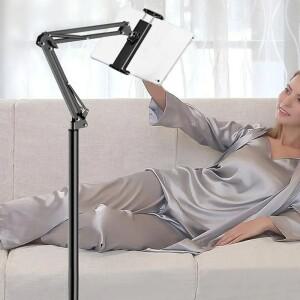 조절식 태블릿 플로어 스탠드, 360 도 회전 거치대, 유연한 긴 암 금속 스마트폰 마운트, 레이지 브래킷