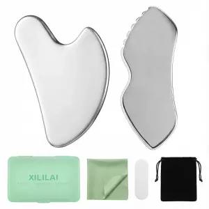 자일라이 과샤 페이셜 도구 세트 마사지용 스테인리스 스틸 턱선 조각 및 퍼프 감소를 위한 수동 바디