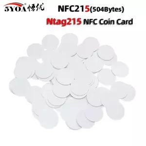 RF카드 5030개 NFC Ntag215 코인 태그 키 1356MHz NTAG 215 카드 라벨 RFID 초경량 25mm 원형 상자