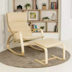 일루일루 실론 흔들의자+풋스툴 세트 PU(가죽) 아이보리 1인용쇼파 릴렉스 안락의자