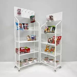 이동식 철제 진열대 4단 간식 과자 라면 음료 진열 편의점 PC방 선반 타공보드+고리 포함 SN-60