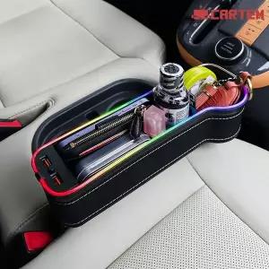 [카템] 자동차 수납함 레인보우 무드등 USB 틈새 사이드포켓