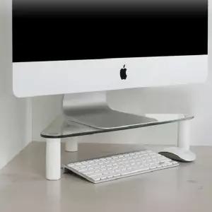 책상모서리 코너 강화유리 삼각 모니터받침대 선반 사이드 사무용 듀얼모니터 구석 공간활용 삼각형 거치대