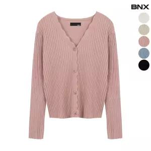 여성 골지 프릴 브이넥 가디건