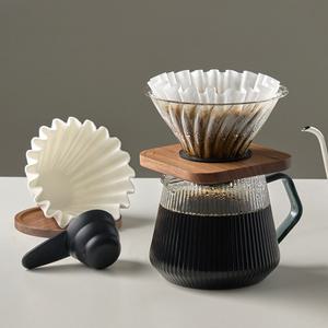빈플러스 웨이브 글라스 에센셜 핸드드립세트 4종 선물세트(드리퍼+플리츠 드립서버+여과지+계량스푼)
