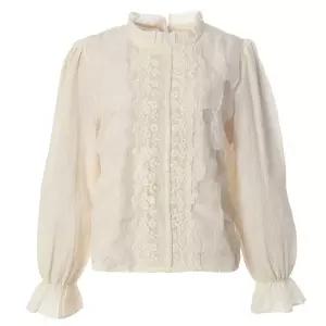 [롯데백화점]페이지플린 넥 프릴 레이스 배색 긴팔 블라우스 (F5ABL003)