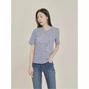 [하프클럽/올리비아하슬러]블루 스트라이프 브이넥 반팔 티셔츠 OHCMTS904