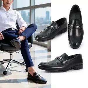 젠틀러슈 남성 천연소가죽 메탈 버클 블랙 로퍼 정장화 구두 클래식 데일리 남자 로퍼 슬립온