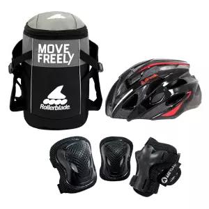 성인 인라인 자전거 가방 헬멧 보호대 롤러블레이드 에어워크 보호장비 레드 스케이트보드