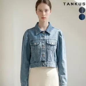 여성 퍼프소매 크롭 데님 자켓