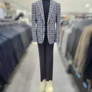 블루 브라운 이태리 수입원단 글렌체크 울 코튼 모직 자켓 WSY3JS11ABU_DG