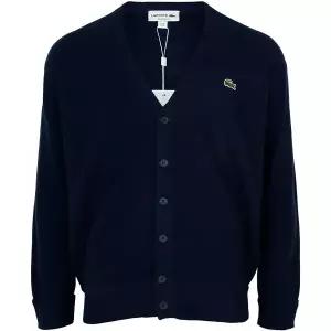 라코스테 25FW 블루마린 릴렉스드 핏 링스링스 울 카디건 AH0397 166